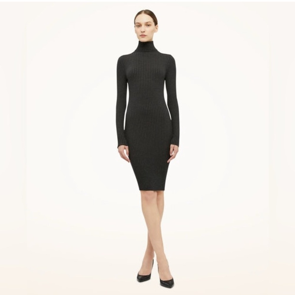 Wolford Dark Charcoal Ribbed Knit Long Sleeve Dress